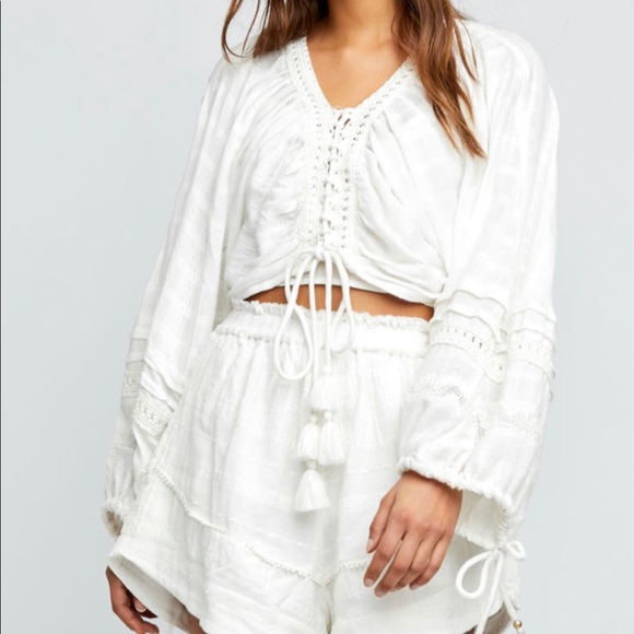 Free People Tops - Free People White Paloma Set Blouse Boho Balloon Sleeve Top M NWT
